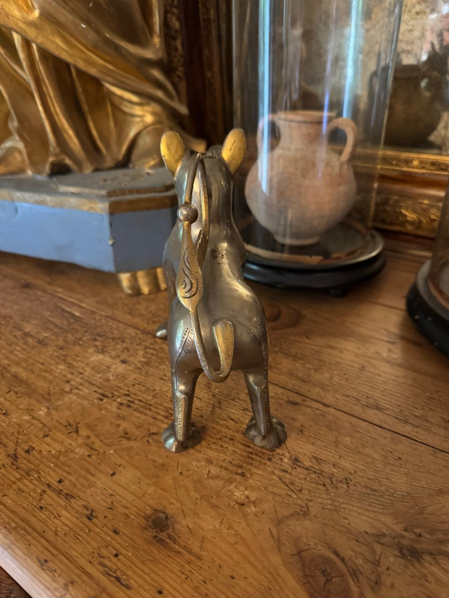 Large Zoomorphic Aquamanile – Silver And Gilt Bronze – Fantastic Creature, Lion – Haute époque-photo-1