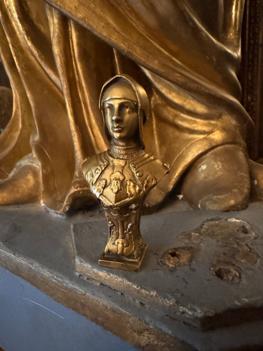 Seal – Stamp – Sculpture, Gilded Bronze – Bust Of Joan Of Arc Wearing A Helmet – Signed Becker-photo-2