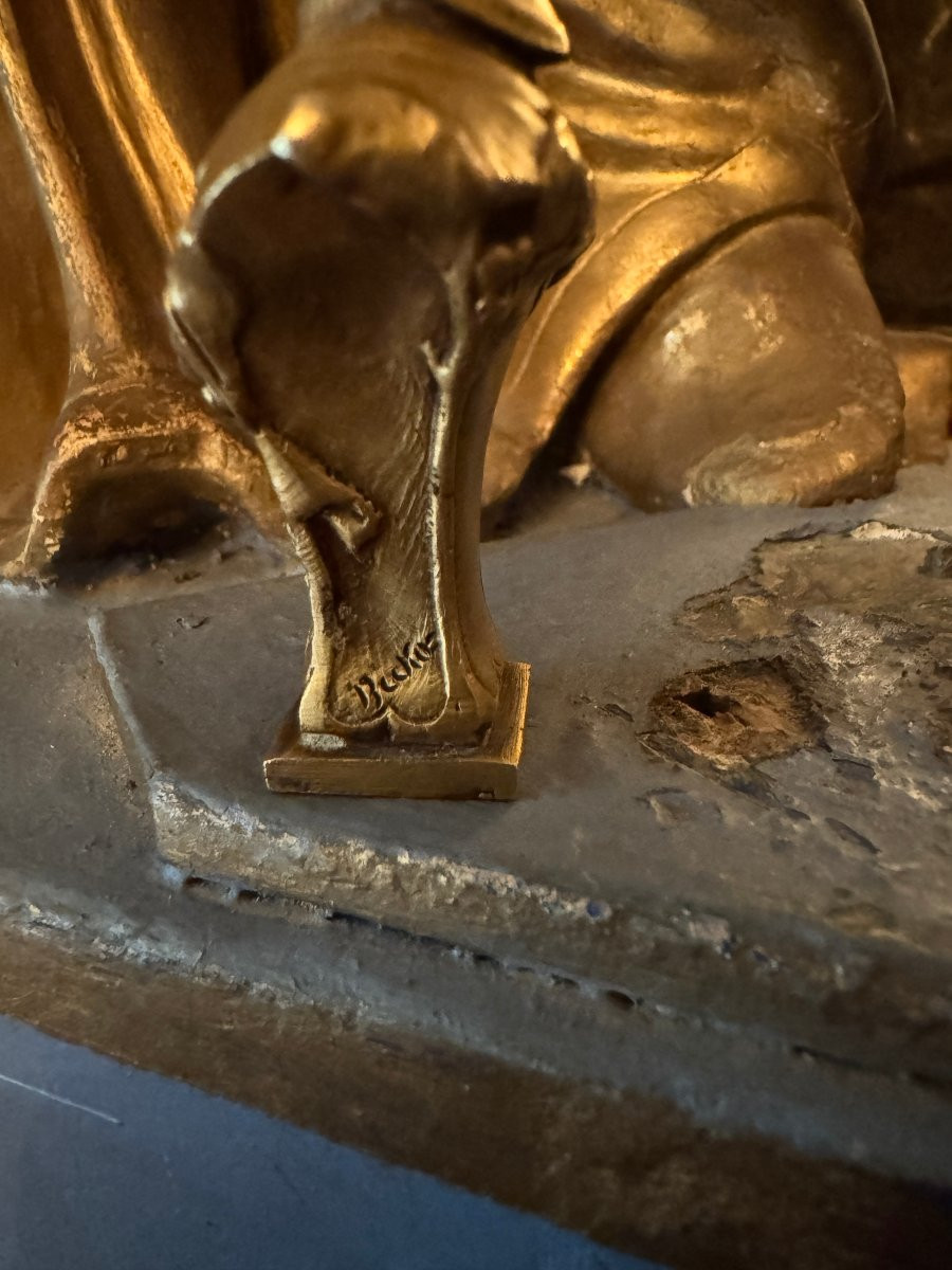 Seal – Stamp – Sculpture, Gilded Bronze – Bust Of Joan Of Arc Wearing A Helmet – Signed Becker-photo-1