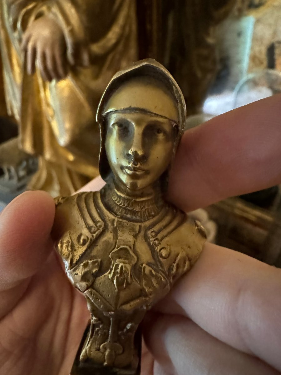 Seal – Stamp – Sculpture, Gilded Bronze – Bust Of Joan Of Arc Wearing A Helmet – Signed Becker-photo-5