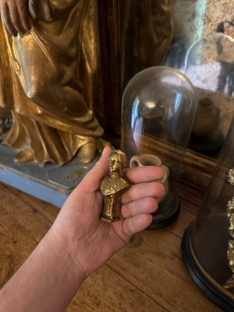 Seal – Stamp – Sculpture, Gilded Bronze – Bust Of Joan Of Arc Wearing A Helmet – Signed Becker-photo-6