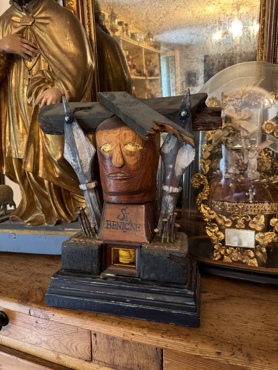 Musée - Reliquaire de Saint Bénigne – Sculpture en bois et métal – Art populaire - Relique-photo-5