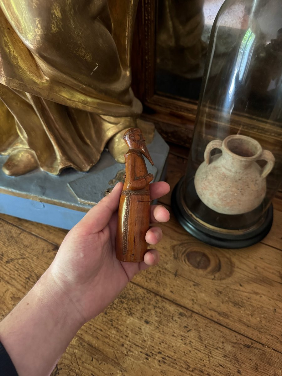 Anthropomorphic Snuff Box – Folk Art – Carved Wood – Praying Monk Snuff Box – France-photo-3