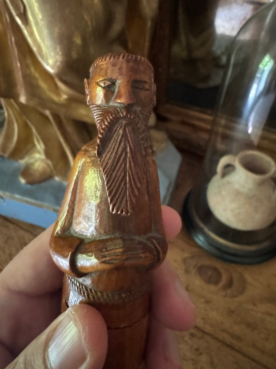 Anthropomorphic Snuff Box – Folk Art – Carved Wood – Praying Monk Snuff Box – France-photo-2