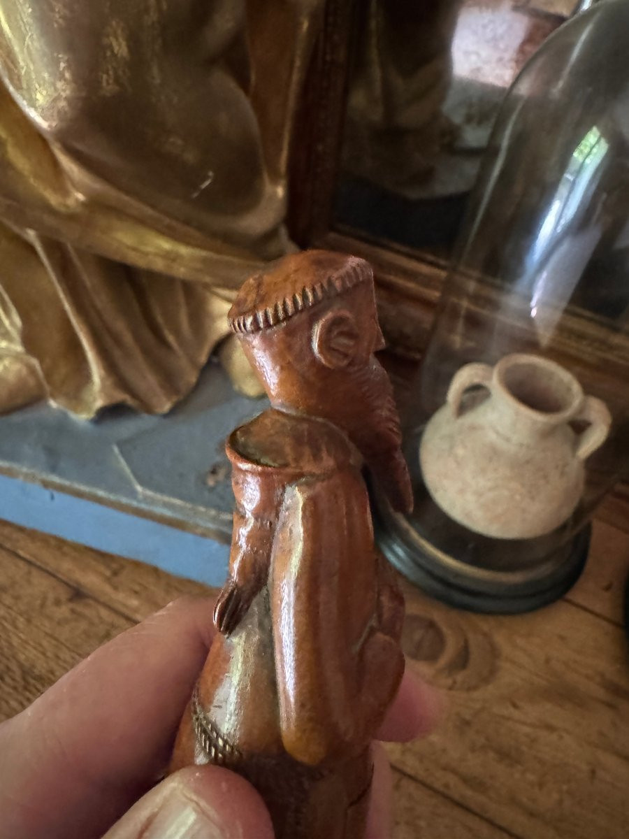Anthropomorphic Snuff Box – Folk Art – Carved Wood – Praying Monk Snuff Box – France-photo-4