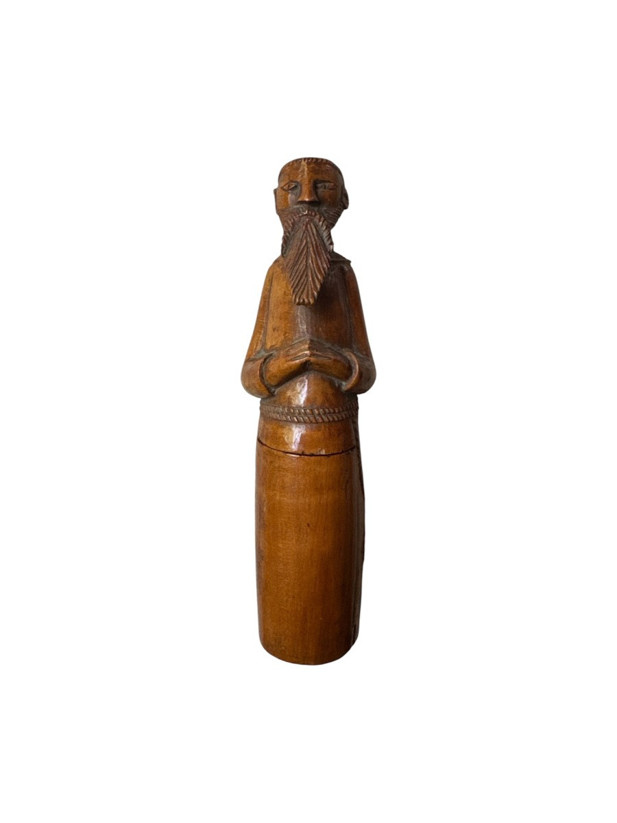 Anthropomorphic Snuff Box – Folk Art – Carved Wood – Praying Monk Snuff Box – France