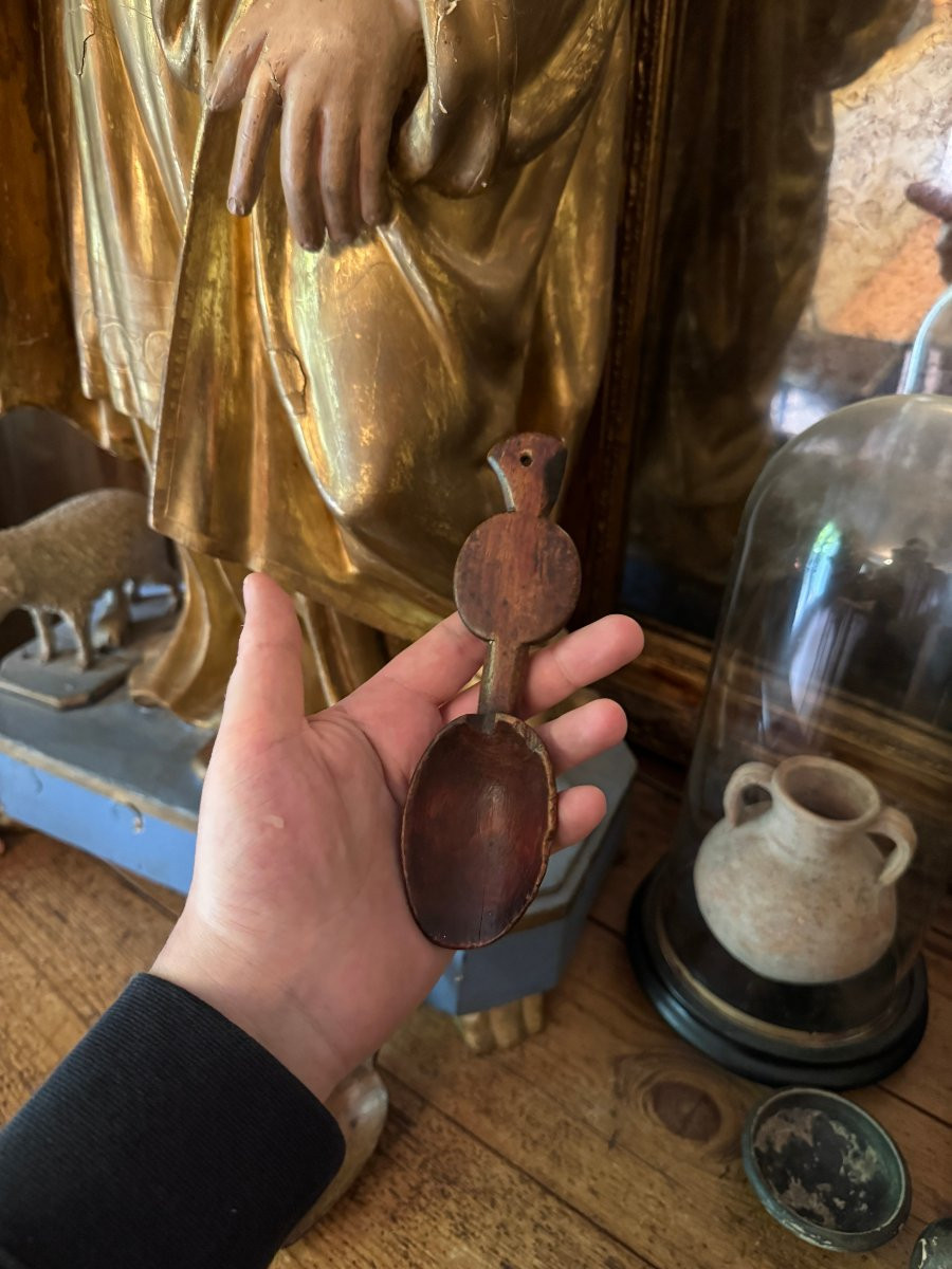 Lot de Trois cuill&egrave;res sculpt&eacute;es &ndash; Cuill&egrave;re - Art populaire &ndash; Auvergne - Art Primitif-photo-4