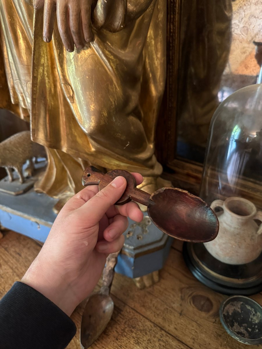 Lot de Trois cuill&egrave;res sculpt&eacute;es &ndash; Cuill&egrave;re - Art populaire &ndash; Auvergne - Art Primitif-photo-1