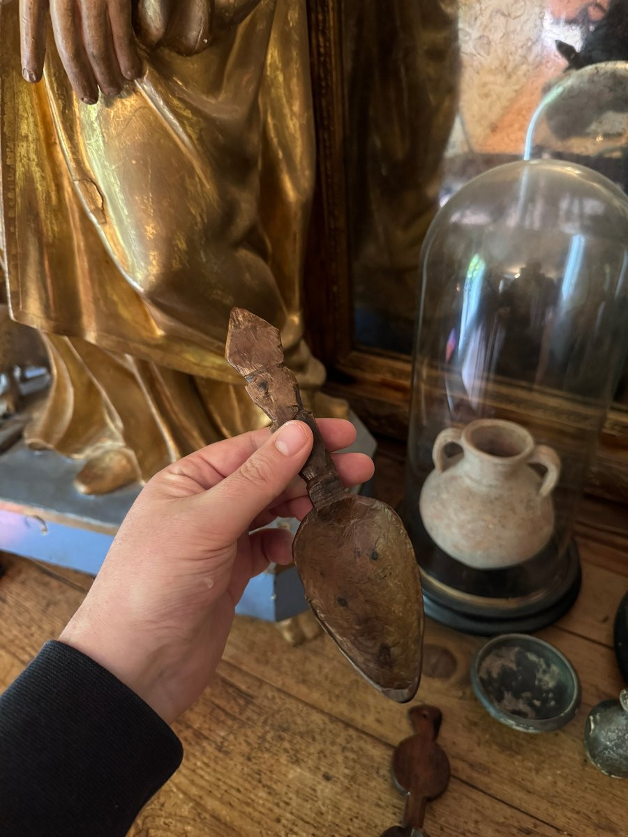 Lot de Trois cuill&egrave;res sculpt&eacute;es &ndash; Cuill&egrave;re - Art populaire &ndash; Auvergne - Art Primitif-photo-3