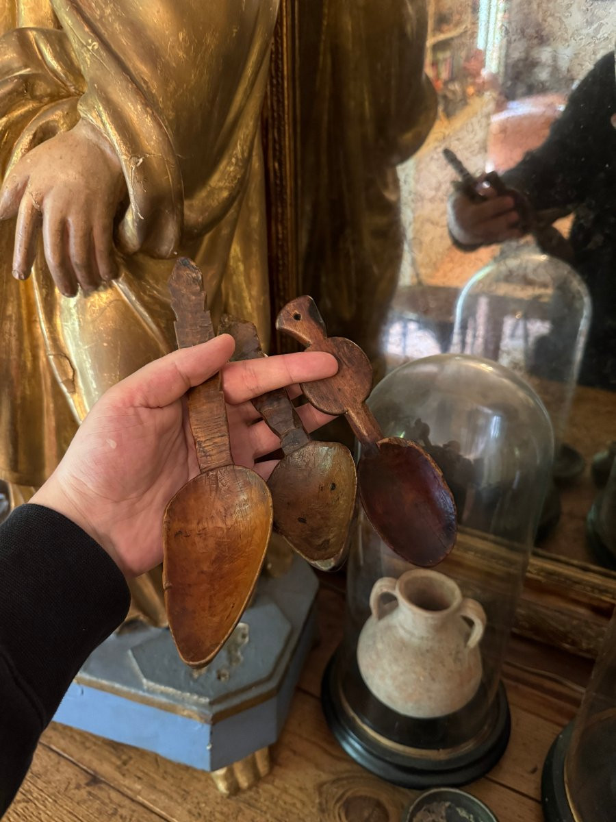 Lot de Trois cuill&egrave;res sculpt&eacute;es &ndash; Cuill&egrave;re - Art populaire &ndash; Auvergne - Art Primitif-photo-8