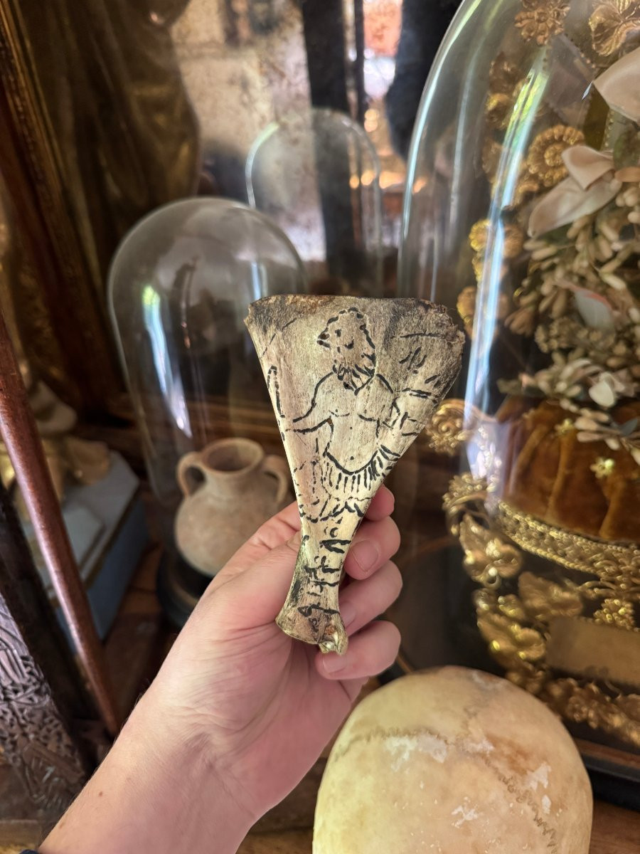 Curiosit&eacute;, Abraxas, Diable &ndash; Magie noire &ndash; Os grav&eacute; &ndash; Objet de sorcellerie - Occultisme -photo-2