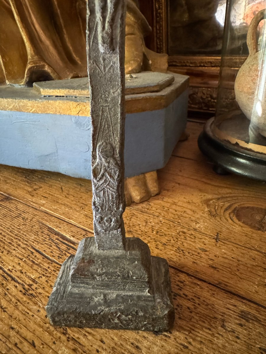  Crucifix – Devotional Cross In Cast Lead – Folk Art, Massif Central – Haute époque-photo-4