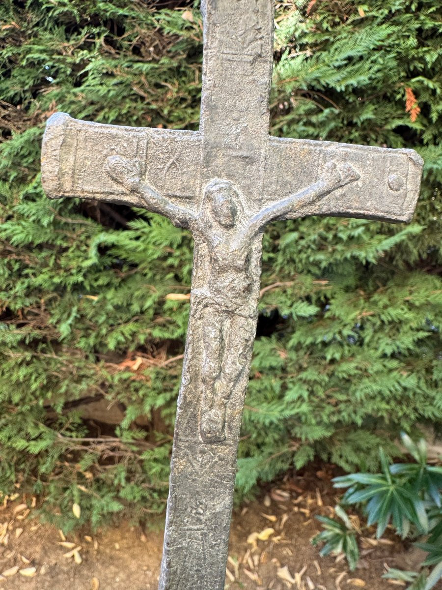  Crucifix – Devotional Cross In Cast Lead – Folk Art, Massif Central – Haute époque-photo-5