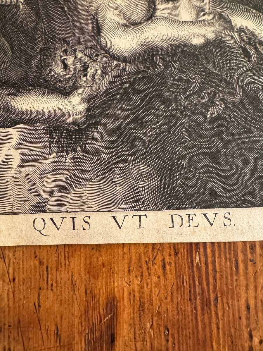 Gravure &ndash; Eau-forte et burin &ndash; Saint Michel terrassant les anges rebelles &ndash; Haute &Eacute;poque-photo-1