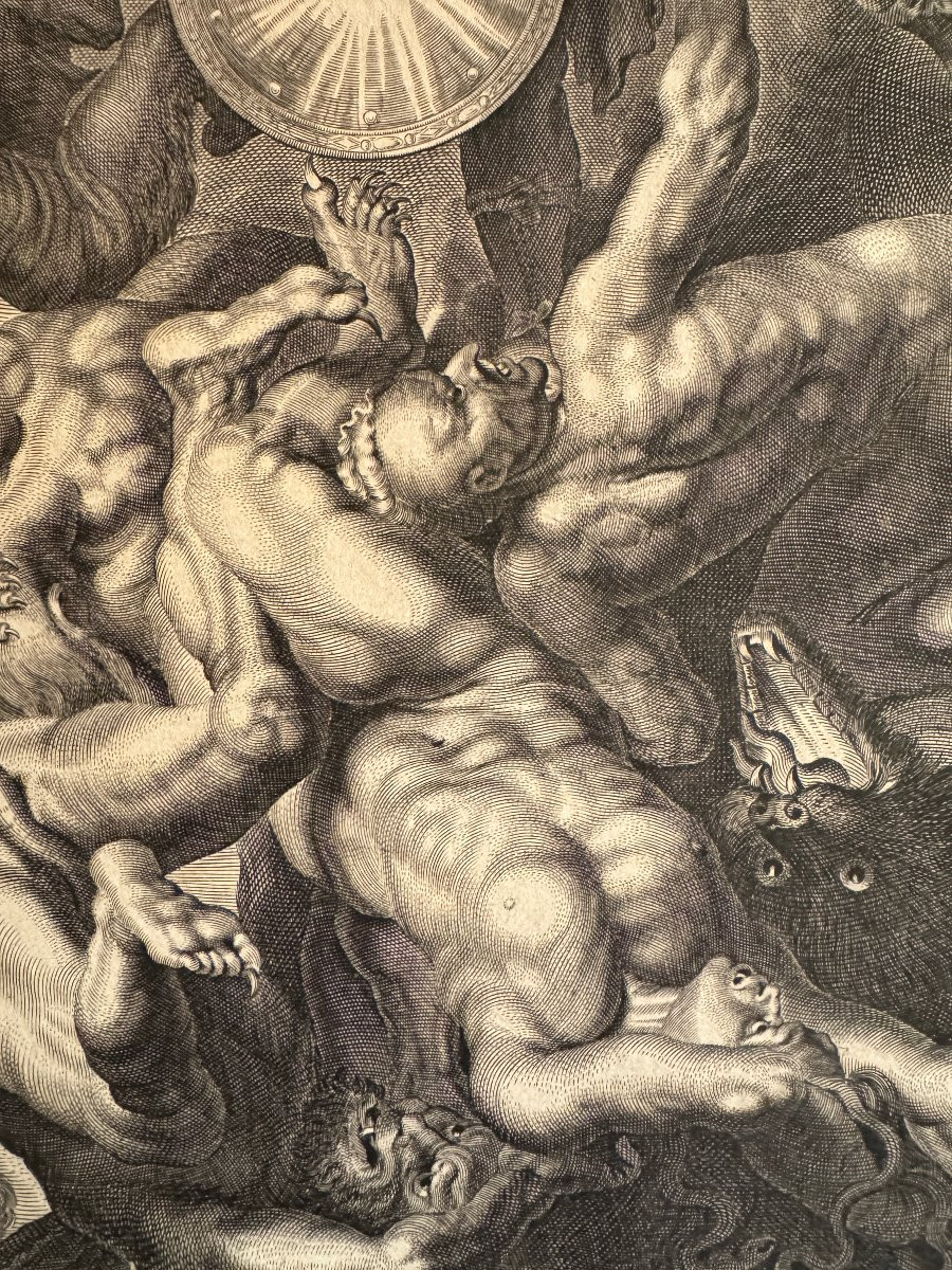 Gravure &ndash; Eau-forte et burin &ndash; Saint Michel terrassant les anges rebelles &ndash; Haute &Eacute;poque-photo-4