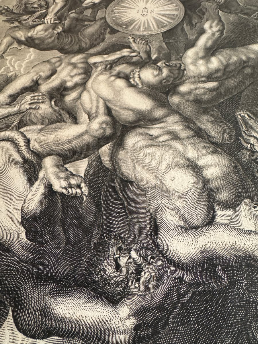 Gravure &ndash; Eau-forte et burin &ndash; Saint Michel terrassant les anges rebelles &ndash; Haute &Eacute;poque-photo-6