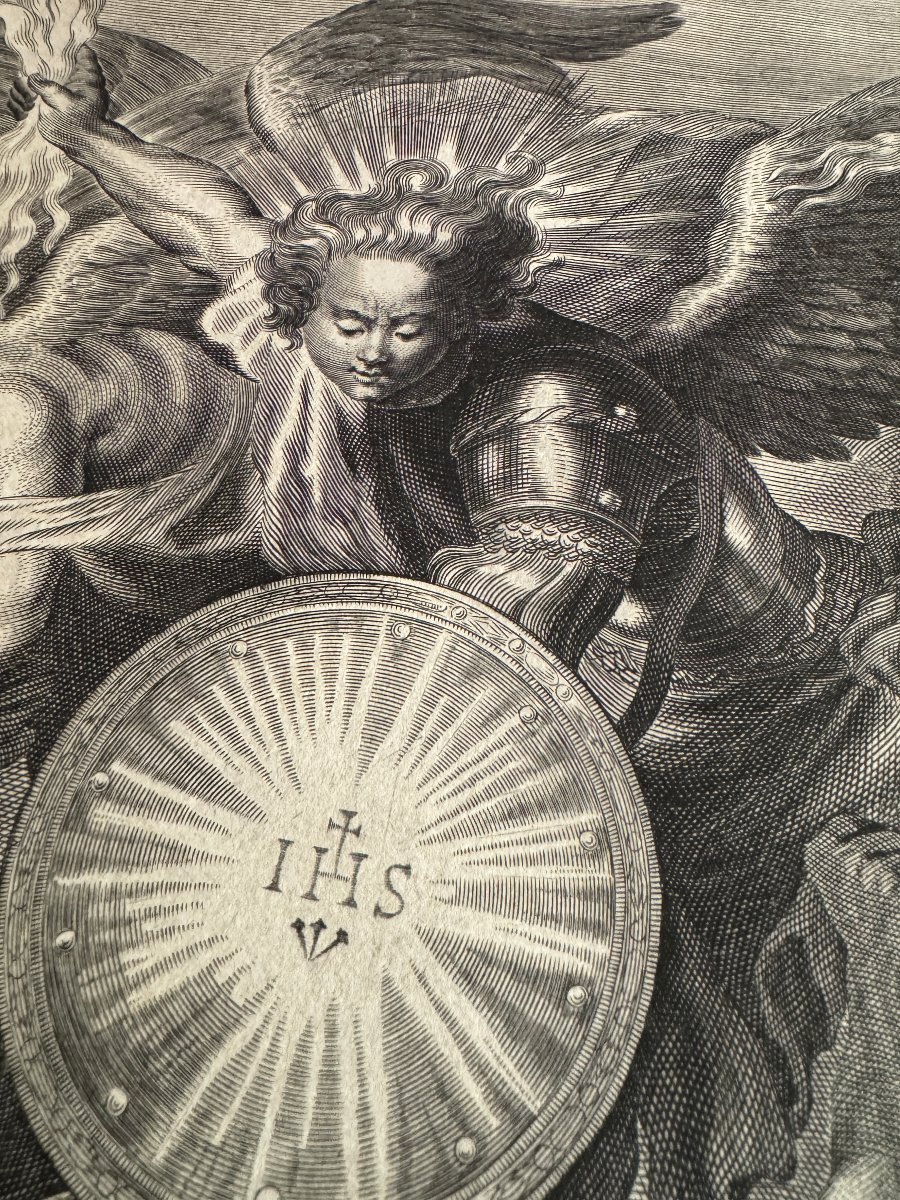 Gravure &ndash; Eau-forte et burin &ndash; Saint Michel terrassant les anges rebelles &ndash; Haute &Eacute;poque-photo-7