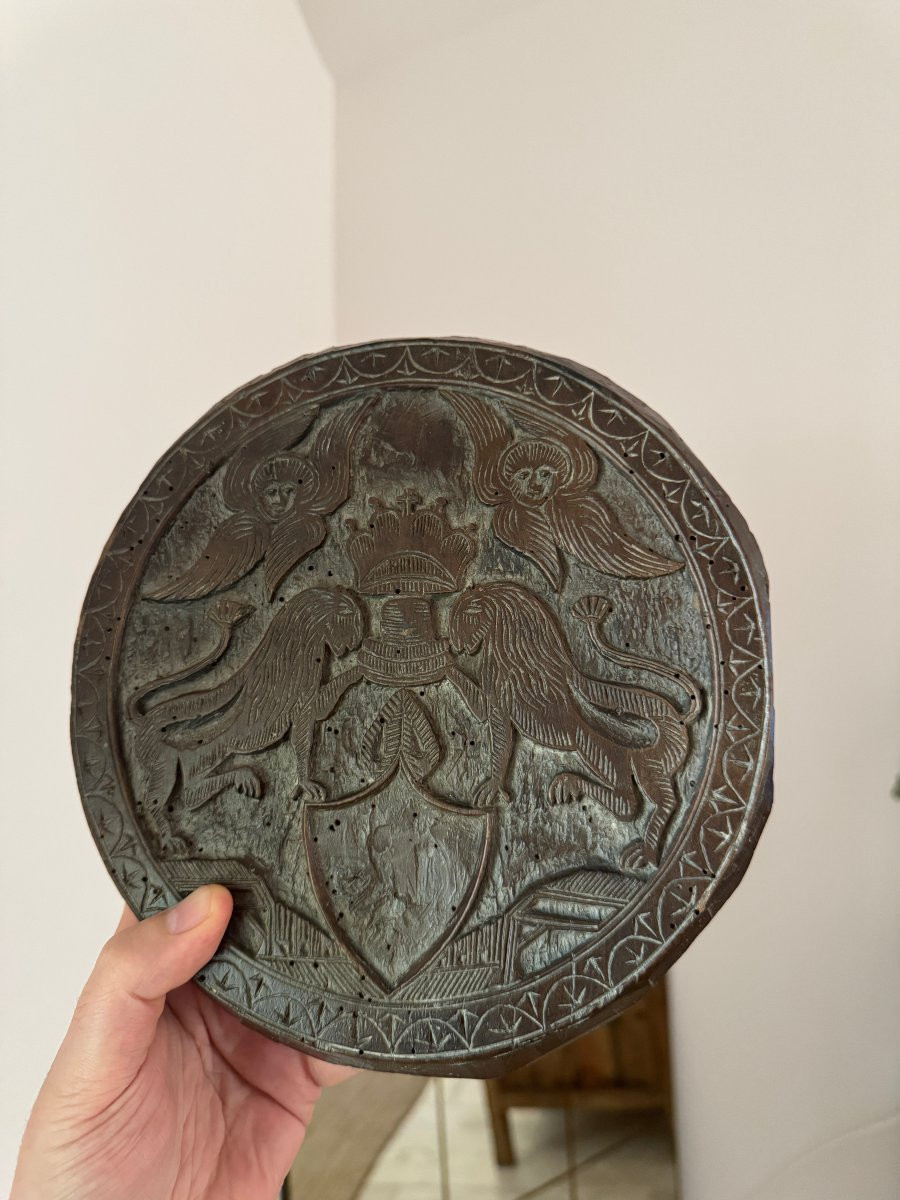 Matrice d&rsquo;impression &ndash; H&eacute;raldique &ndash; Art Populaire &ndash; Xylographie &ndash; Haute &Eacute;poque &ndash; Curiosit&eacute;-photo-2