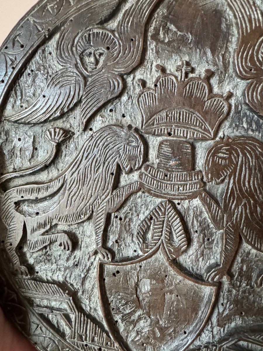 Matrice d&rsquo;impression &ndash; H&eacute;raldique &ndash; Art Populaire &ndash; Xylographie &ndash; Haute &Eacute;poque &ndash; Curiosit&eacute;-photo-4