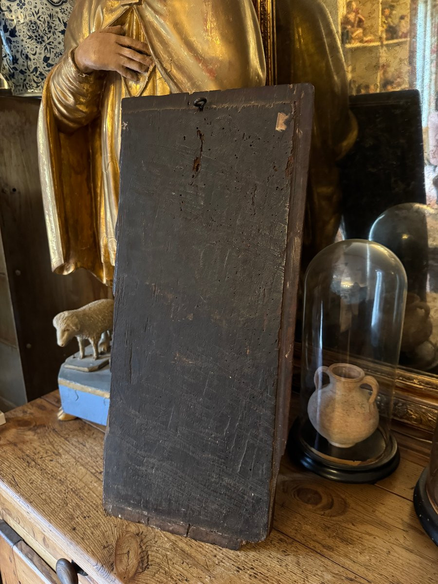 Carved Wooden Panel - Saint Margaret Of Antioch And The Dragon - Devil - Early Period-photo-4