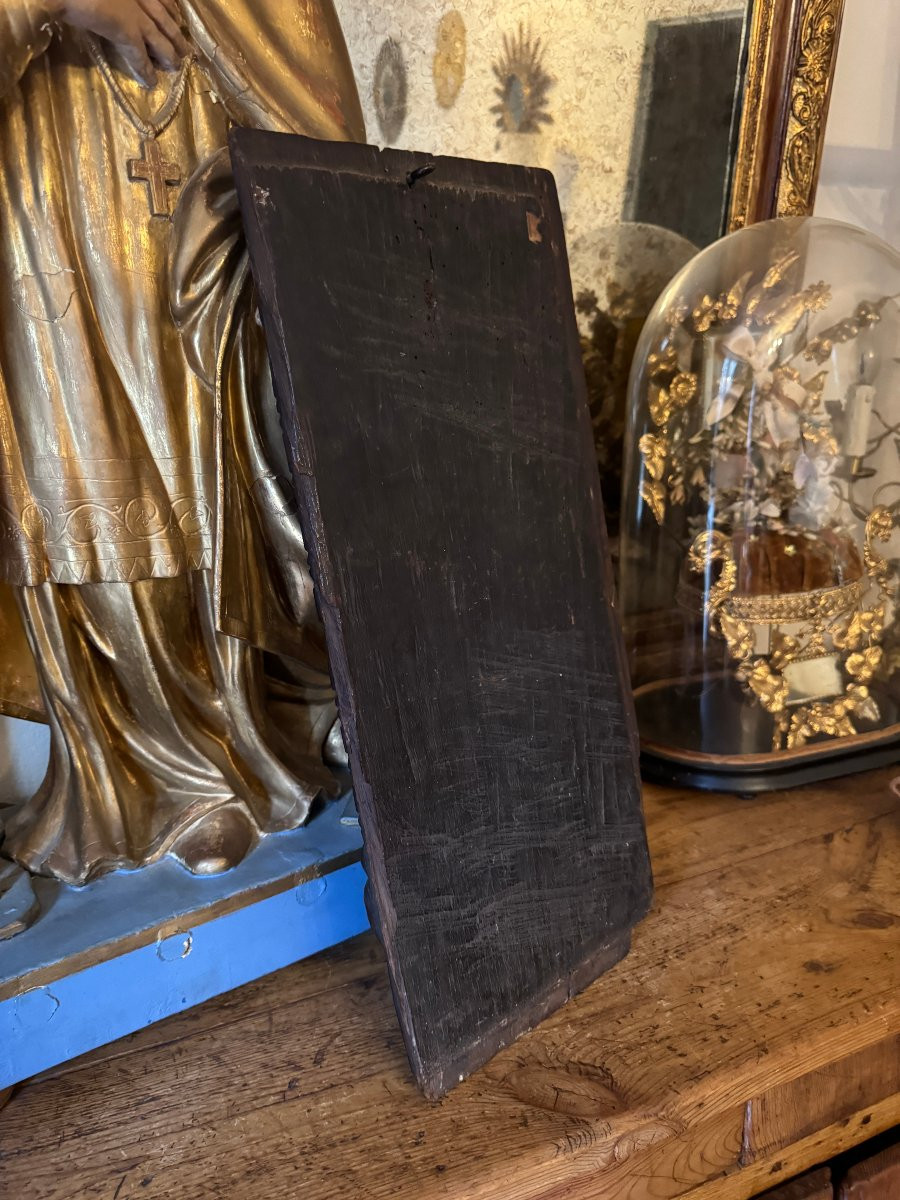 Carved Wooden Panel - Saint Margaret Of Antioch And The Dragon - Devil - Early Period-photo-5