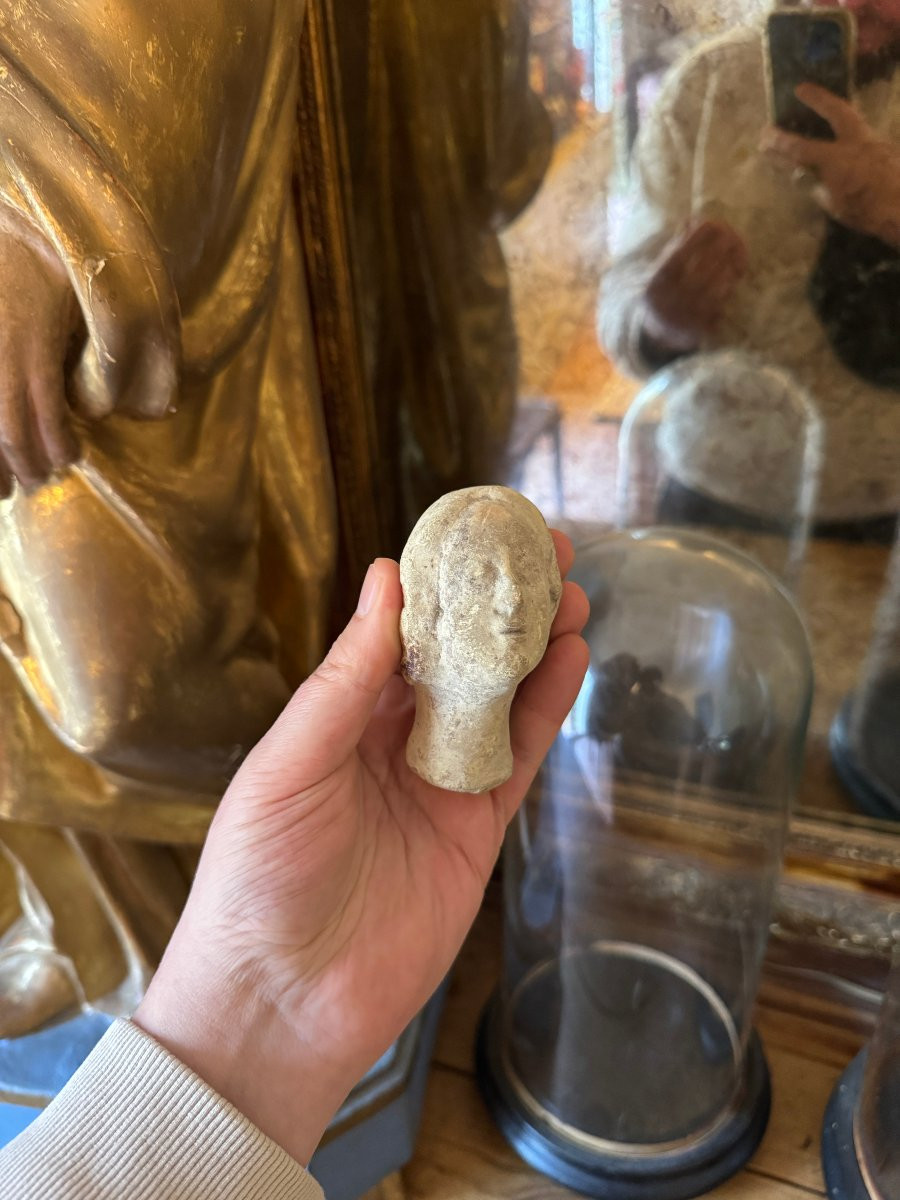 Artefact &ndash; Antiquit&eacute; &ndash; Statue, T&ecirc;te votive en terre cuite - Gallo-romain &ndash; Arch&eacute;ologie-photo-2