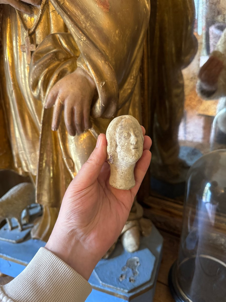 Artefact &ndash; Antiquit&eacute; &ndash; Statue, T&ecirc;te votive en terre cuite - Gallo-romain &ndash; Arch&eacute;ologie-photo-3