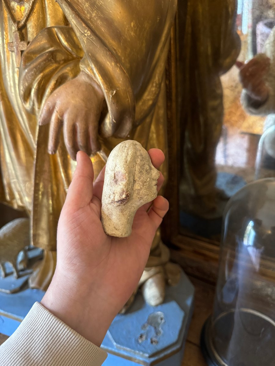 Artefact &ndash; Antiquit&eacute; &ndash; Statue, T&ecirc;te votive en terre cuite - Gallo-romain &ndash; Arch&eacute;ologie-photo-4