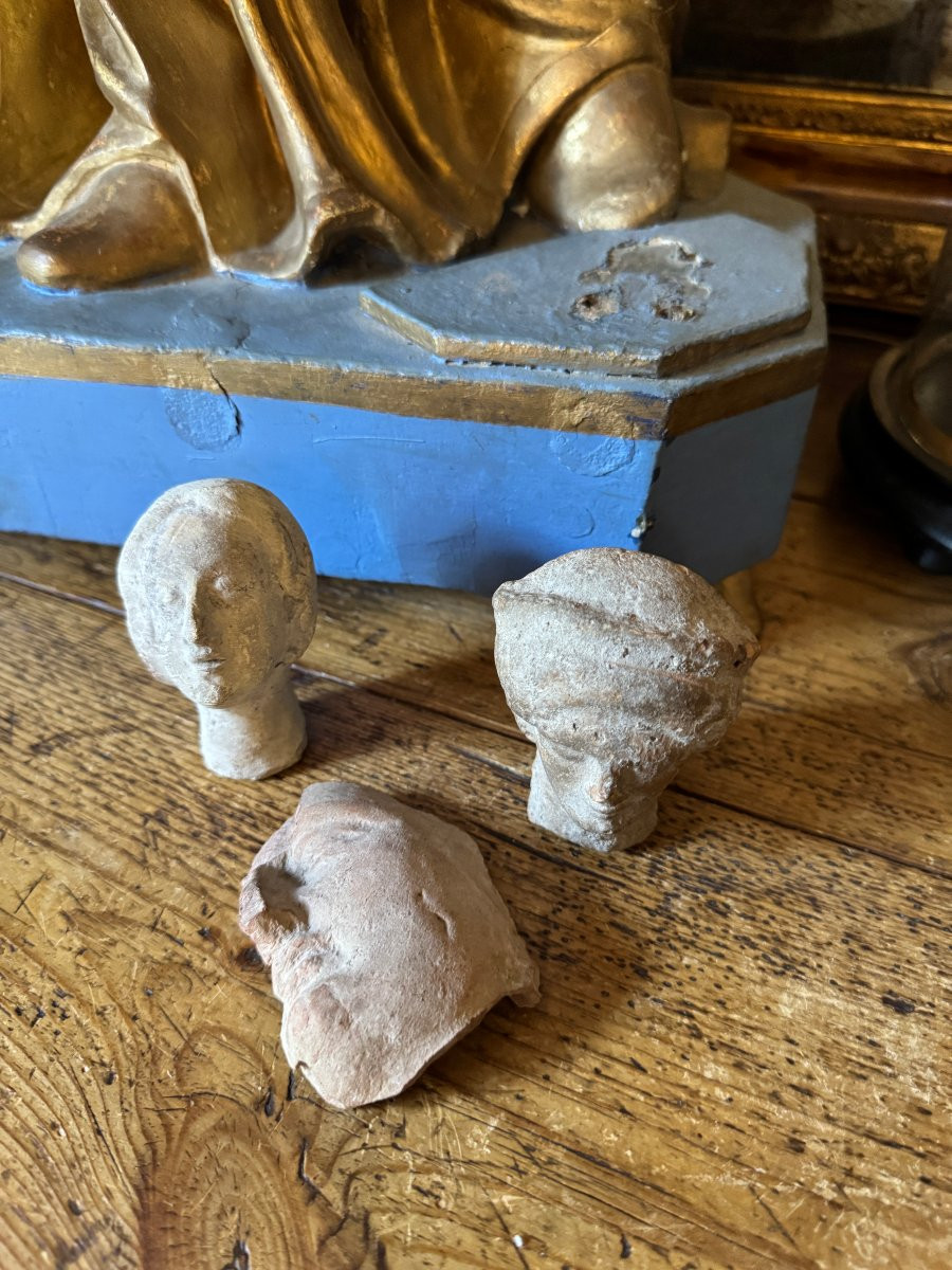 Artefact – Antiquité – Statue, Tête votive en terre cuite - Gallo-romain – Archéologie-photo-2