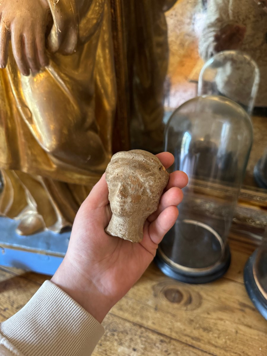 Artefact – Antiquité – Statue, Tête votive en terre cuite - Gallo-romain – Archéologie-photo-3