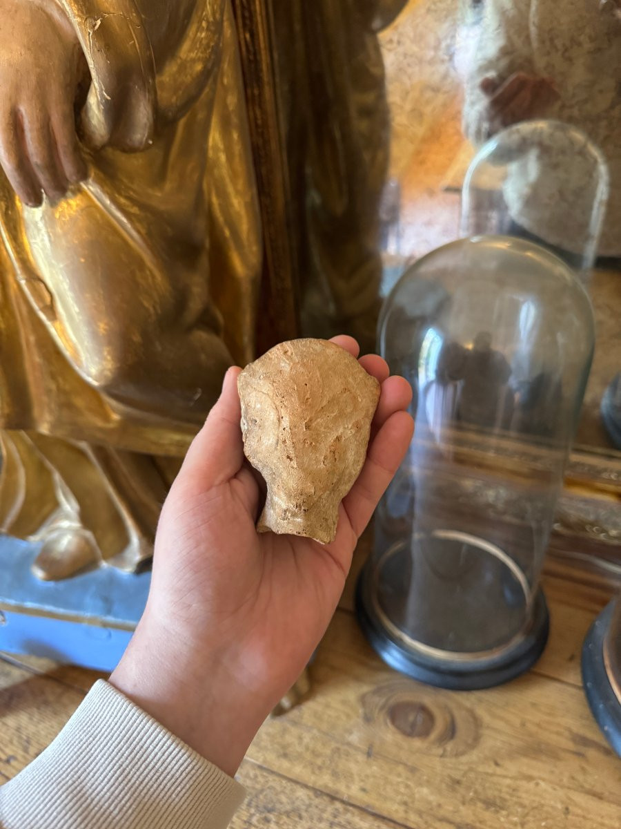 Artefact – Antiquité – Statue, Tête votive en terre cuite - Gallo-romain – Archéologie-photo-1