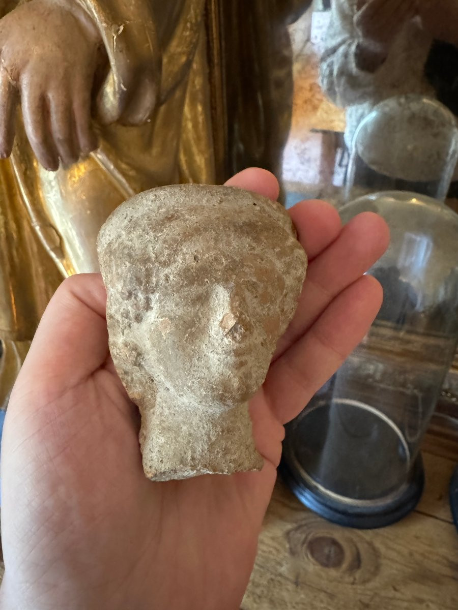 Artefact – Antiquité – Statue, Tête votive en terre cuite - Gallo-romain – Archéologie-photo-4