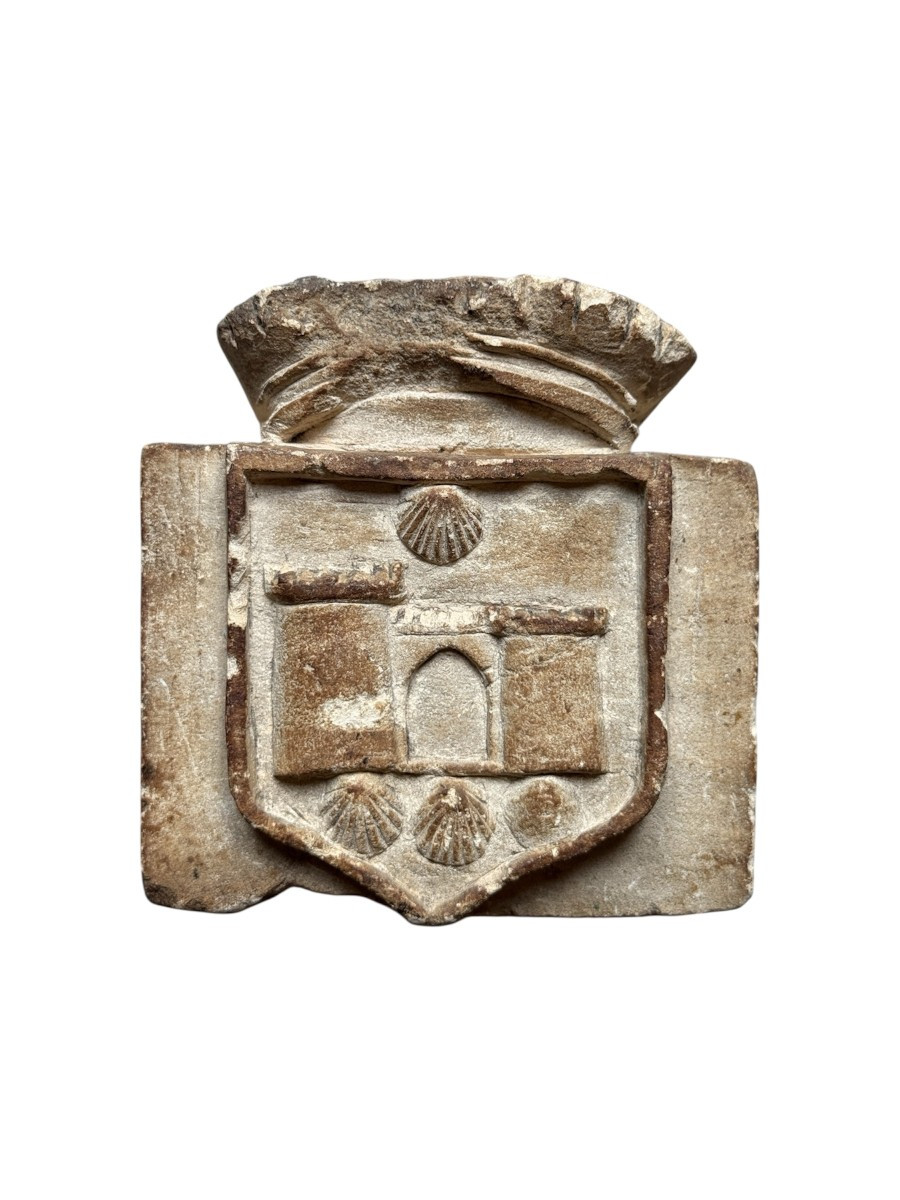 Stone Sculpture - Architectural Fragment - Sculpted Coat Of Arms - Heraldry - Capital 