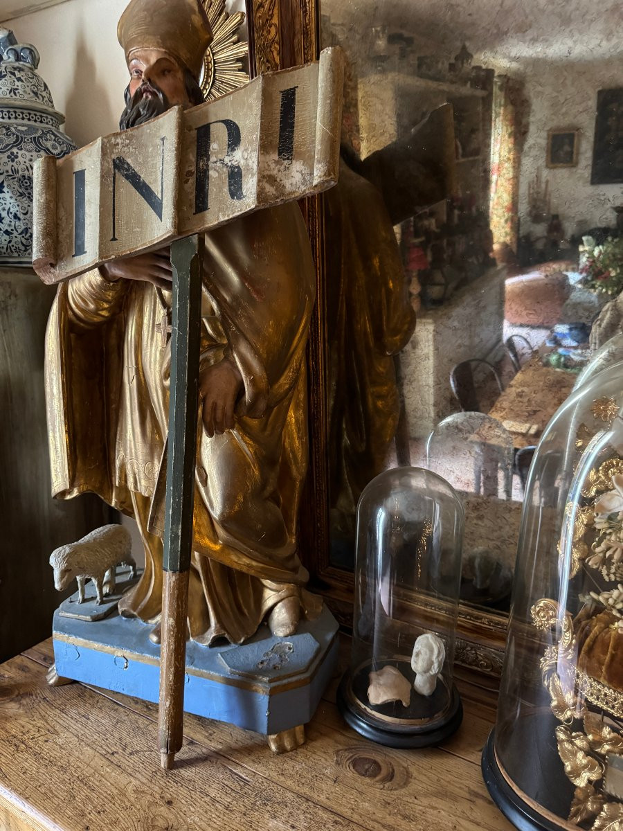 Tête de bâton de procession – Inscription Banderolle INRI - Jésus Roi des Juifs - Sculpture-photo-5