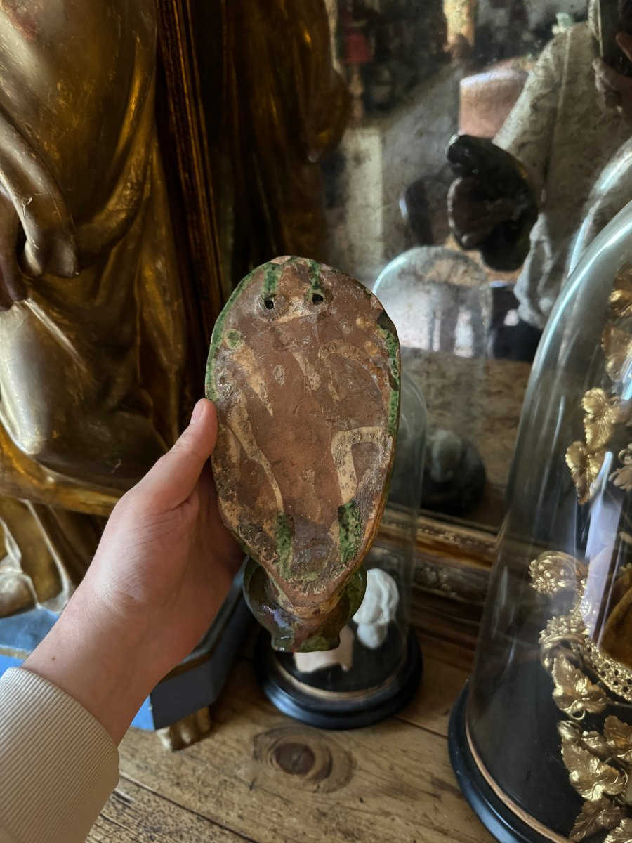 Terre cuite - B&eacute;nitier mural &ndash; Christ en croix - Crucifixion et Memento Mori &ndash; Art populaire-photo-4