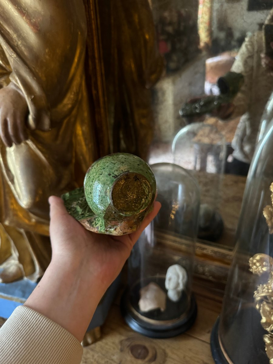 Terre cuite - B&eacute;nitier mural &ndash; Christ en croix - Crucifixion et Memento Mori &ndash; Art populaire-photo-2