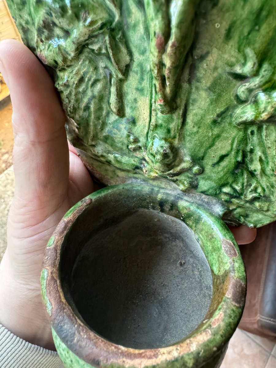 Terre cuite - B&eacute;nitier mural &ndash; Christ en croix - Crucifixion et Memento Mori &ndash; Art populaire-photo-6