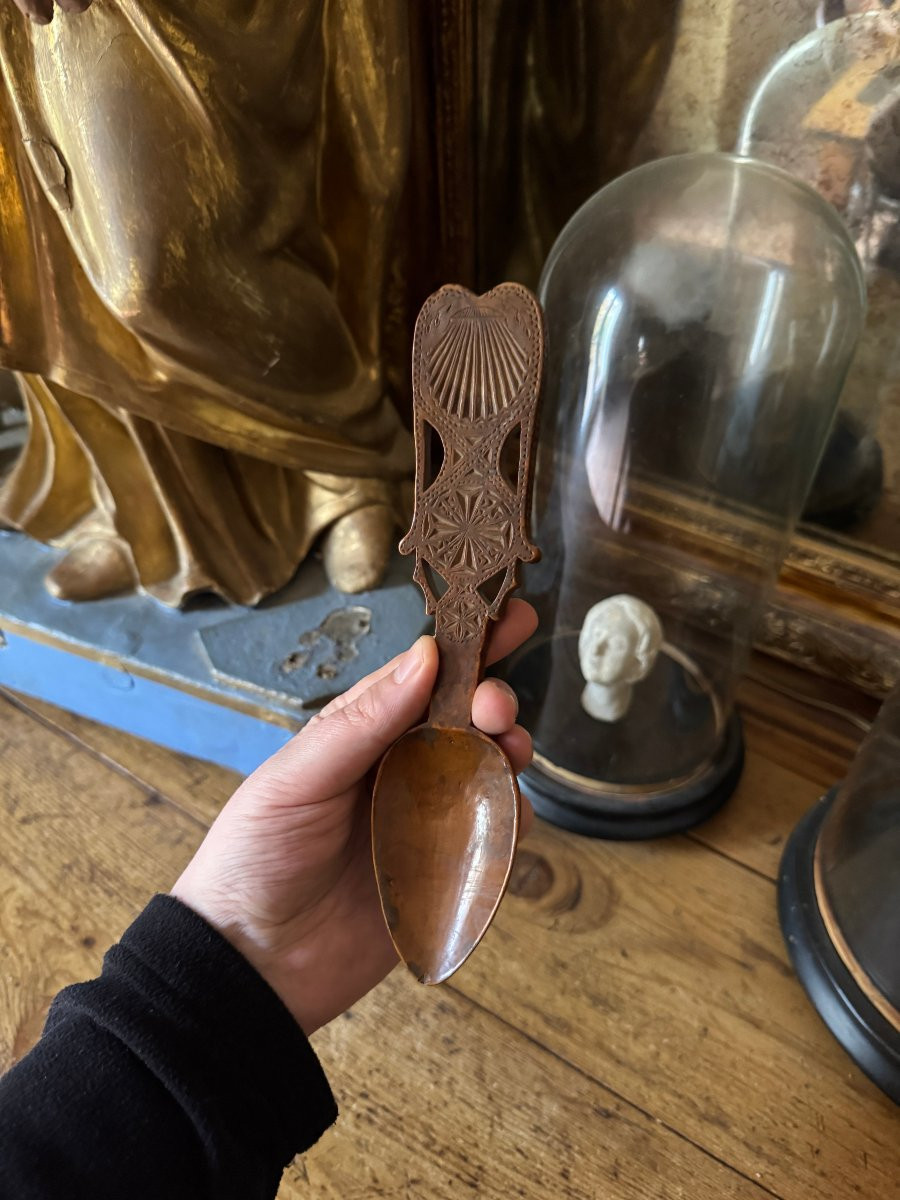 Museum – Heart-shaped Ceremonial Spoon – Carved Wood – Folk Art – Brittany-photo-2