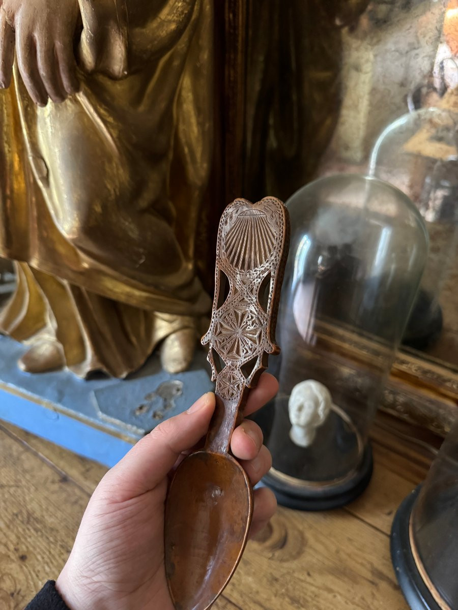 Museum – Heart-shaped Ceremonial Spoon – Carved Wood – Folk Art – Brittany-photo-4