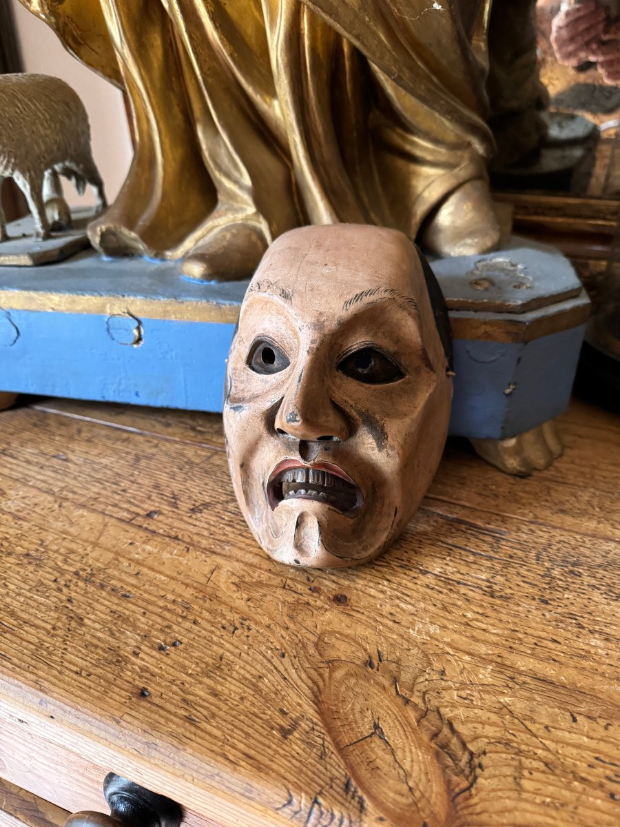 Démon, Diable - Masque japonais ancien en bois sculpté – Masque Théâtre Nō - Sculpture-photo-2