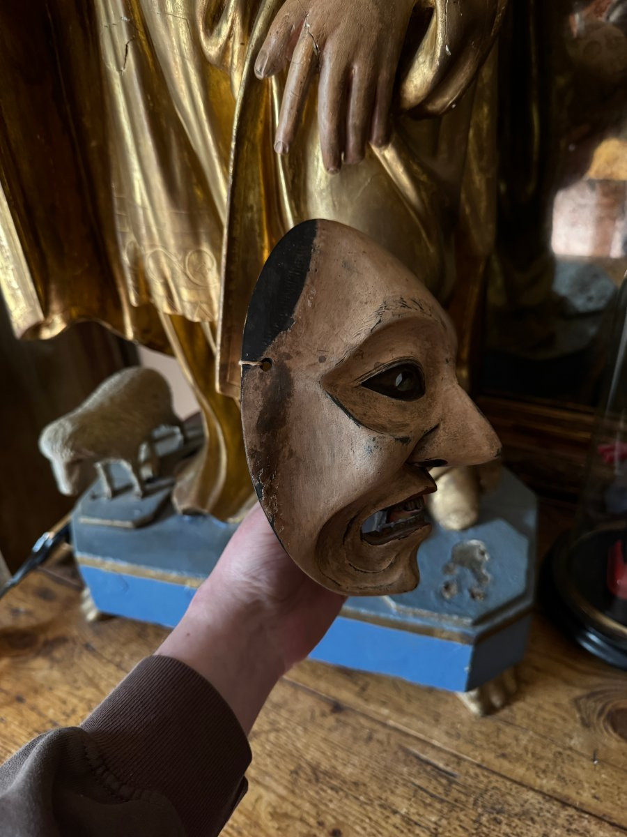 Démon, Diable - Masque japonais ancien en bois sculpté – Masque Théâtre Nō - Sculpture-photo-4