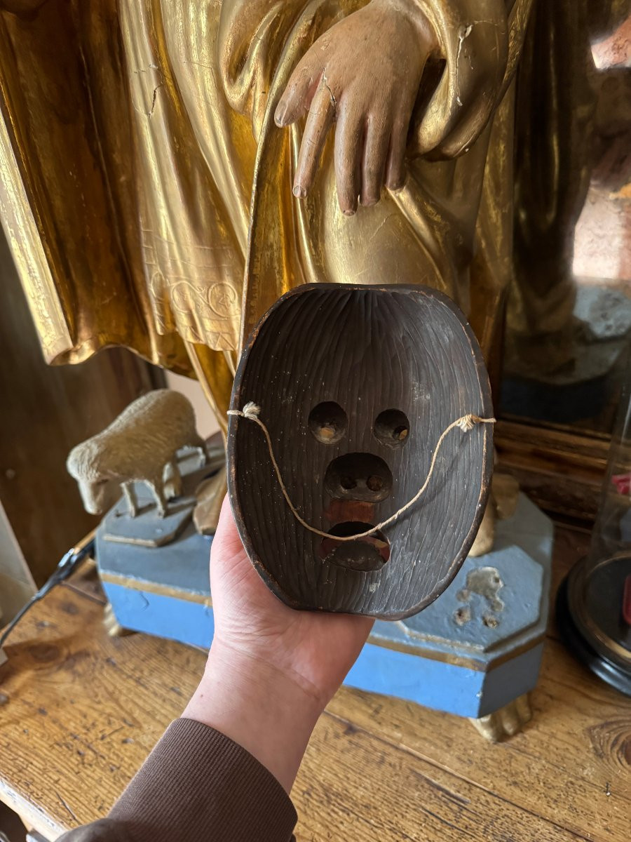 Démon, Diable - Masque japonais ancien en bois sculpté – Masque Théâtre Nō - Sculpture-photo-1