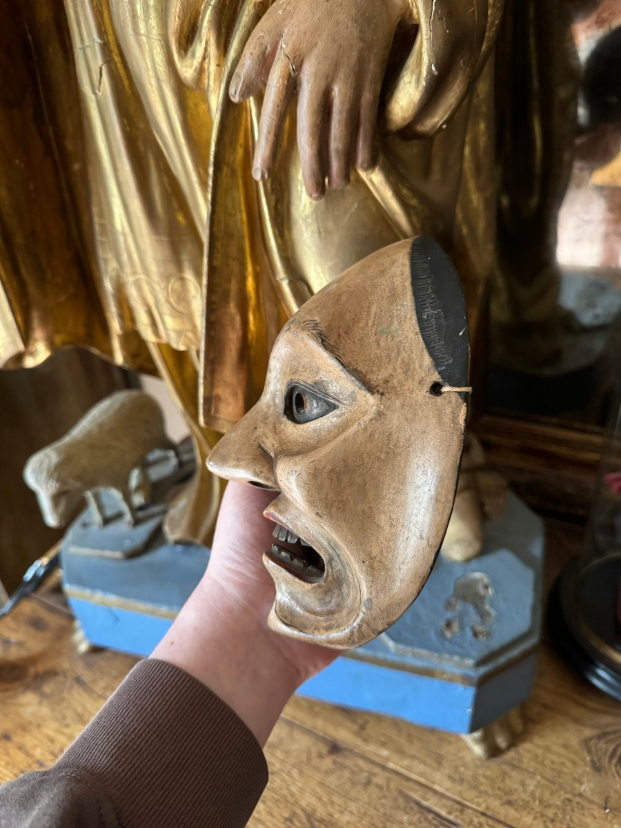 Démon, Diable - Masque japonais ancien en bois sculpté – Masque Théâtre Nō - Sculpture-photo-2