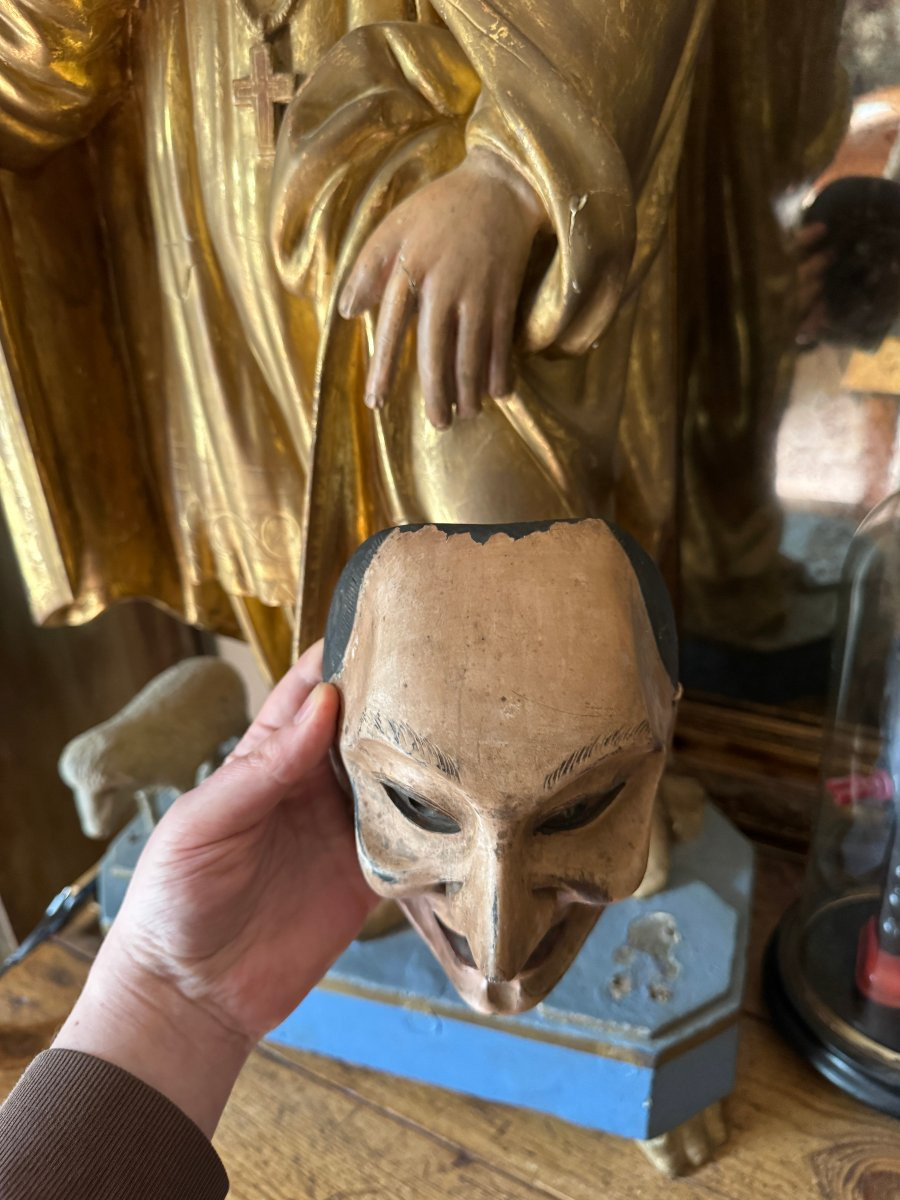 Démon, Diable - Masque japonais ancien en bois sculpté – Masque Théâtre Nō - Sculpture-photo-4