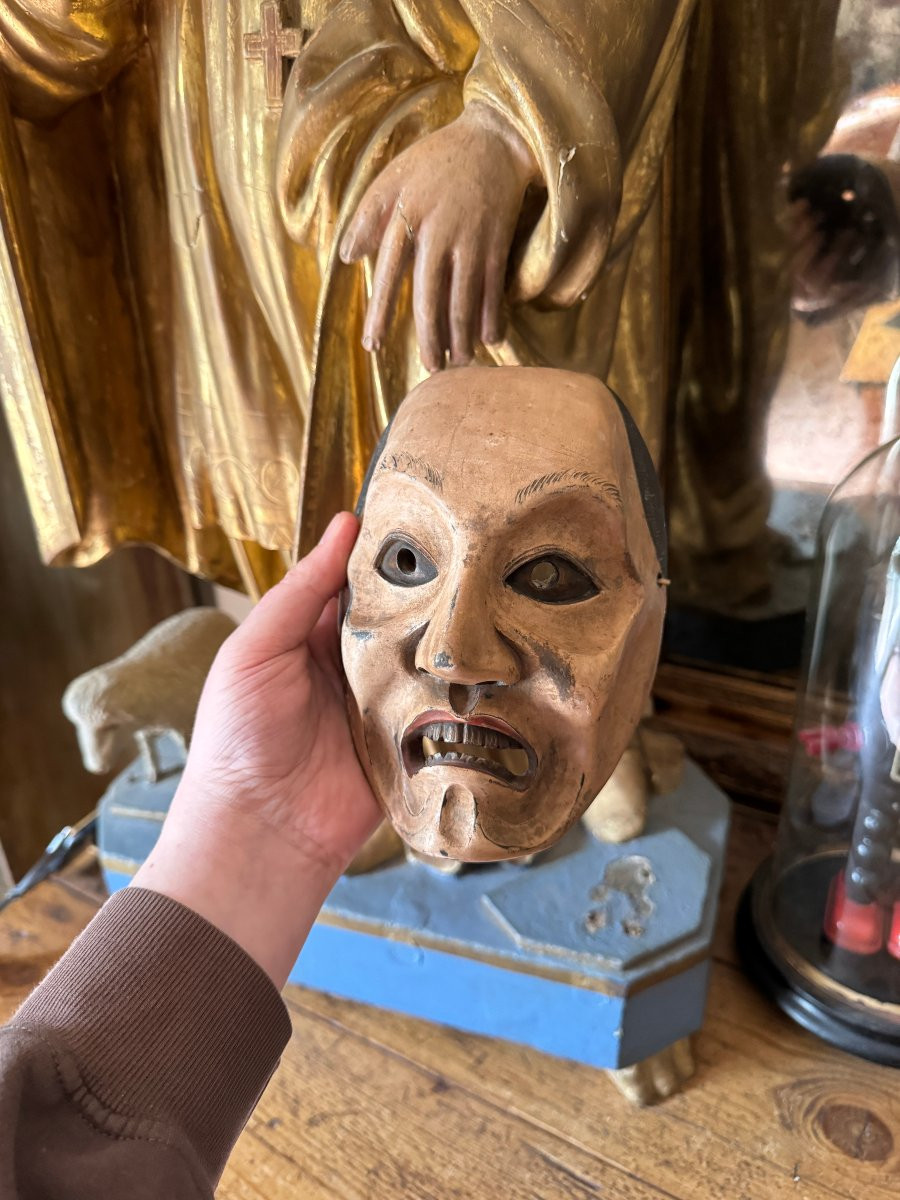 Démon, Diable - Masque japonais ancien en bois sculpté – Masque Théâtre Nō - Sculpture-photo-5