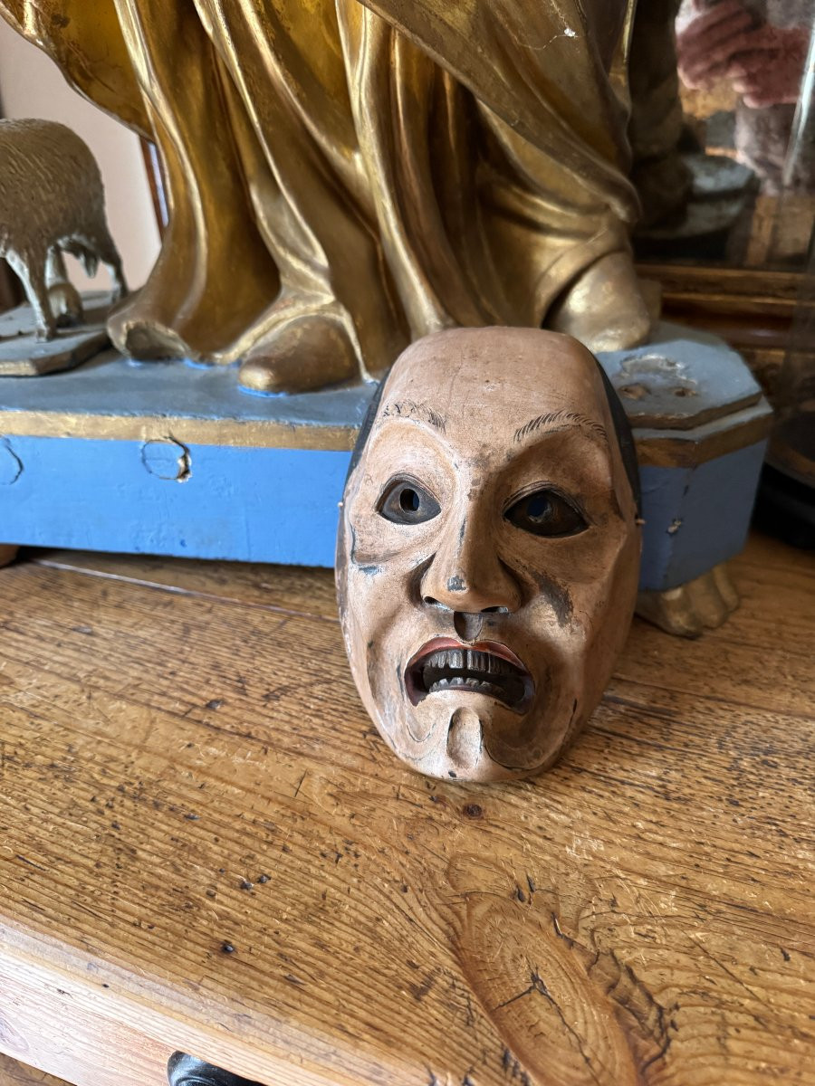 Démon, Diable - Masque japonais ancien en bois sculpté – Masque Théâtre Nō - Sculpture-photo-7