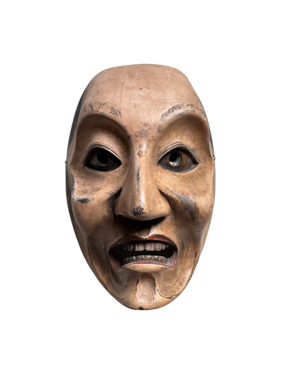 Démon, Diable - Masque japonais ancien en bois sculpté – Masque Théâtre Nō - Sculpture