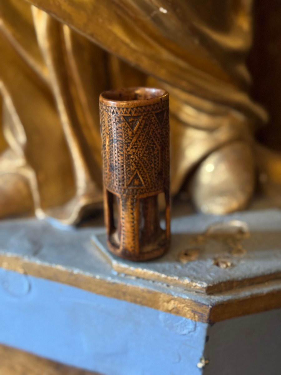 Miniature - Sculpture - Shepherd's Cup - Knife-carved Wood - Openwork - Folk Art-photo-2