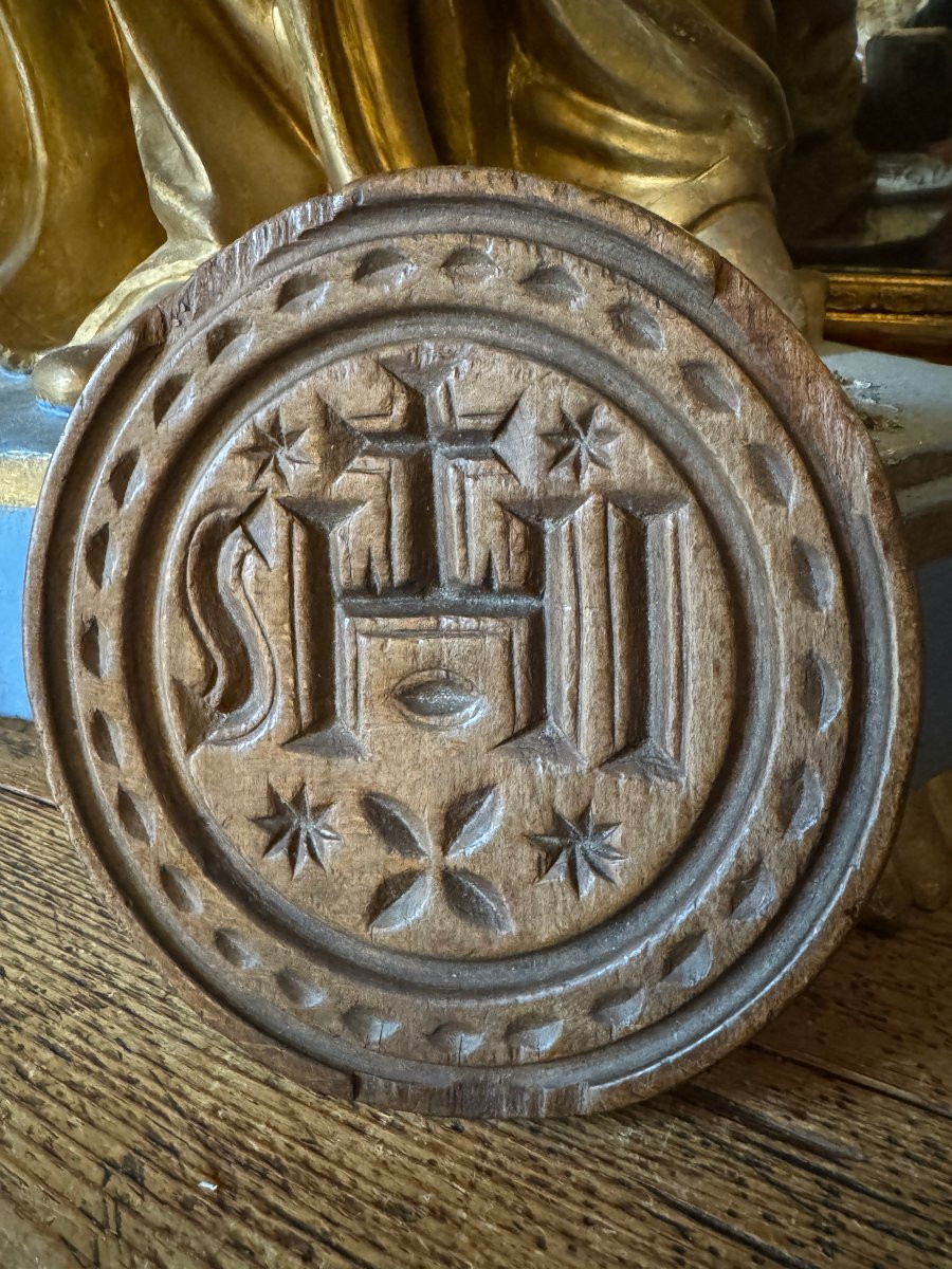 Bread Mark, Butter Mark – Ihs – Cross And Stars – Carved Wood – Folk Art-photo-4