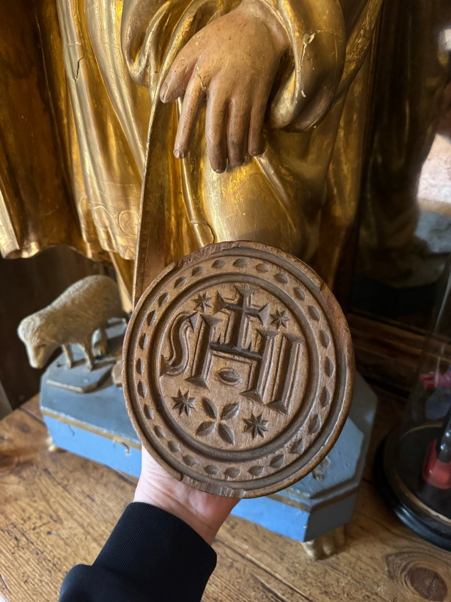 Bread Mark, Butter Mark – Ihs – Cross And Stars – Carved Wood – Folk Art-photo-1